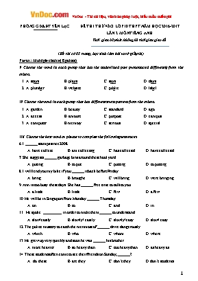 Đề thi thử vào Lớp 10 THPT môn Tiếng Anh lần 2 - Năm học 2016-2017 - Phòng giáo dục và đào tạo Yên Lạc (Có đáp án)
